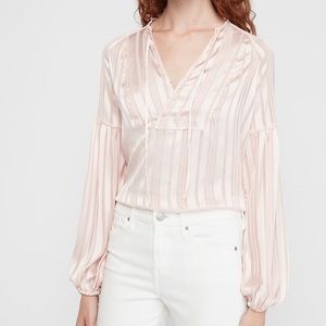 New Express Sheer Striped Balloon Sleeve Top. Sz M
